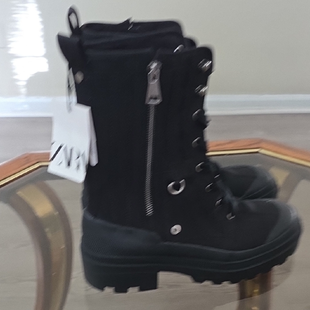 Zara Black Combat Boots with Zipper Detail - Picture 4 of 7